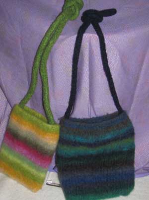 Hand Knitted Felted Shoulder bag Lime or Teal - Click Image to Close